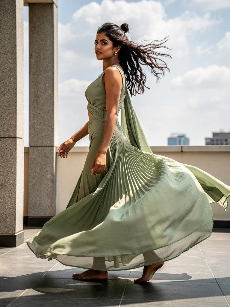 Lehren — Deconstructed Saree Dress in Sage Green Silk Chiffon | Dharaa Collection by Varsha Sharma