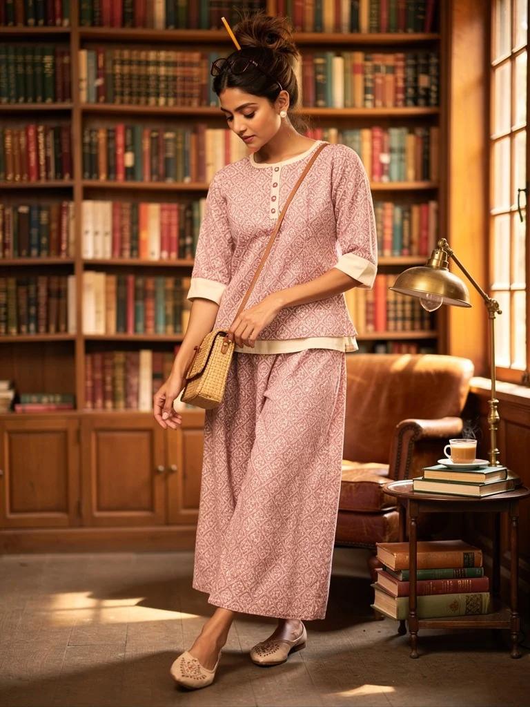 Doha — Bagru Block-Printed Cotton Co-ord Set in Dusty Rose and Cream | Kavya Collection by Varsha Sharma