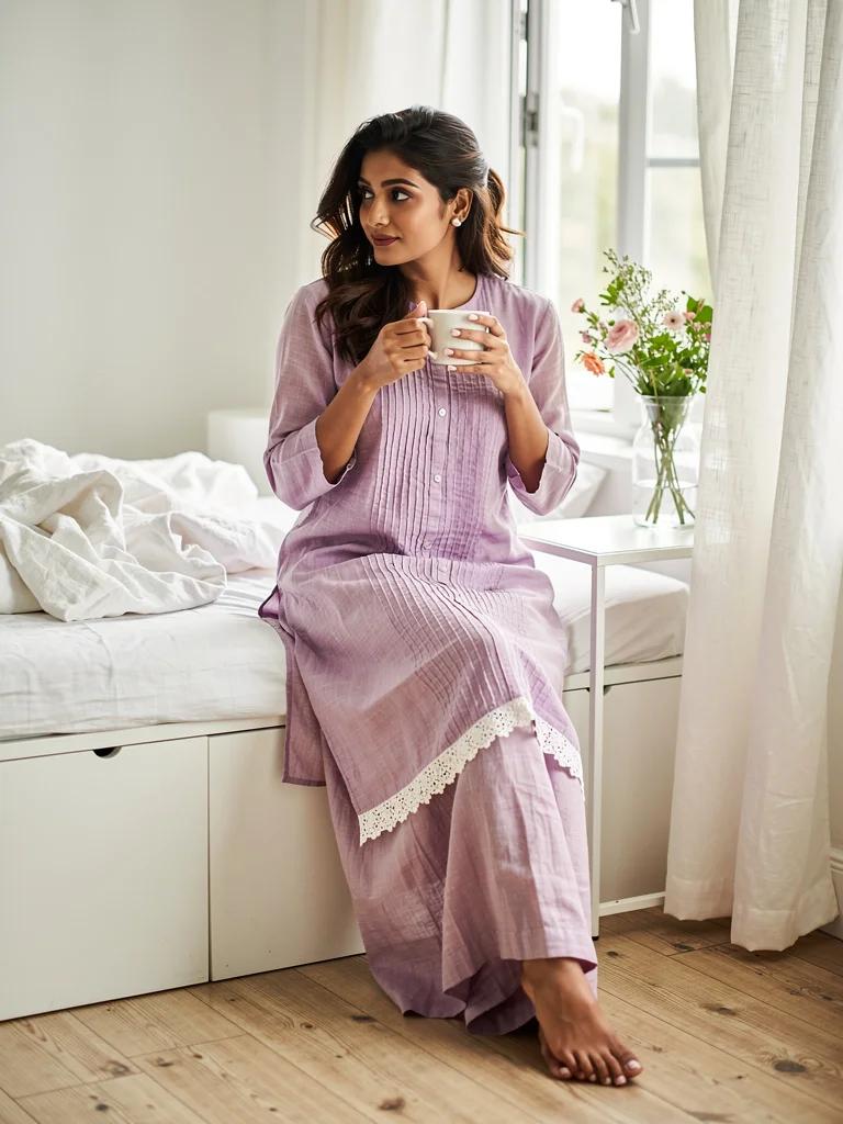 Nazm — Mulmul Pintuck Kurta and Palazzo Set in Soft Pastel | Kavya Collection by Varsha Sharma