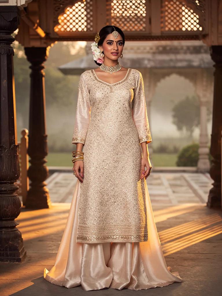 Subah Ka Sitara — Bridal Sharara in Ivory Silk Organza with Mukaish Embroidery | Noor Collection by Varsha Sharma