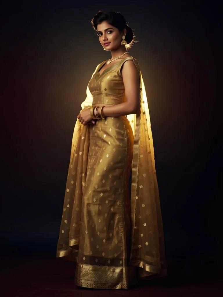 Chanderi Leher — Chanderi Silk Column Gown in Antique Gold | Virasat Collection by Varsha Sharma