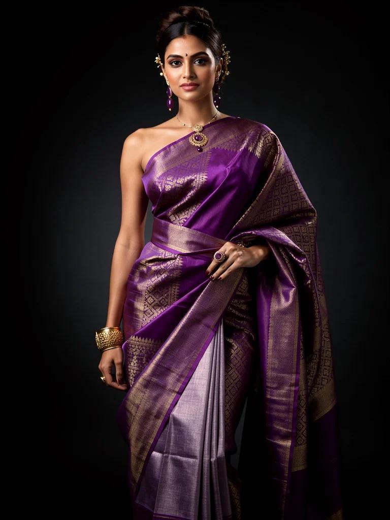 Maheshwari Dhara — Maheshwari Silk Draped Ensemble in Rich Purple | Virasat Collection by Varsha Sharma